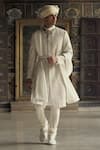 Buy_Nitika Gujral_Ivory Raw Silk Embroidered Dabka Dori Sherwani And Kurta Set _Online_at_Aza_Fashions