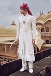 Buy_Nitika Gujral_Ivory Raw Silk Embroidered Thread Geometric Pattern Sherwani And Choga Set _at_Aza_Fashions