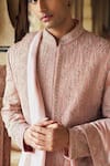 Buy_Nitika Gujral_Pink Raw Silk Embroidered Dori Abstract Pattern Sherwani And Kurta Set _Online_at_Aza_Fashions