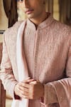 Nitika Gujral_Pink Raw Silk Embroidered Dori Sherwani Kurta Set _Online_at_Aza_Fashions