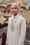 Nitika Gujral_White Raw Silk Embroidered Gold Zari Sherwani Set _Online_at_Aza_Fashions