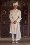 Buy_Nitika Gujral_Ivory Embroidered Geometric Sherwani Set With Belt _at_Aza_Fashions