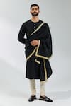 Buy_PRIYAL PRAKASH_Black Kurta And Shawl Habutai Silk Embroidery Gota Lace Set With Border _at_Aza_Fashions