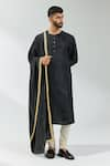 Buy_PRIYAL PRAKASH_Black Kurta And Shawl Habutai Silk Embroidery Gota Lace Set With Border _Online_at_Aza_Fashions