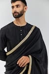 PRIYAL PRAKASH_Black Kurta And Shawl Habutai Silk Embroidery Gota Lace Set With Border _at_Aza_Fashions