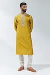 Buy_PRIYAL PRAKASH_Yellow Kurta Chanderi Embroidery Gota Patti Set _at_Aza_Fashions