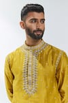 Buy_PRIYAL PRAKASH_Yellow Kurta Chanderi Embroidery Gota Patti Set _Online_at_Aza_Fashions