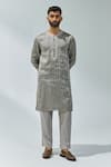 Buy_PRIYAL PRAKASH_Grey Kurta Chanderi Woven Zari Stripe Set _at_Aza_Fashions