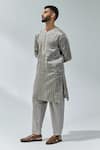 PRIYAL PRAKASH_Grey Kurta Chanderi Woven Zari Stripe Set _Online_at_Aza_Fashions