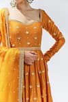 PRIYAL PRAKASH_Orange Anarkali Chanderi Embroidery Gota Patti Sweetheart Neck Set _Online_at_Aza_Fashions