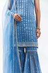 Shop_PRIYAL PRAKASH_Blue Kurta And Gharara Chanderi Woven Stripe Leaf Neck Set _Online_at_Aza_Fashions