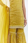 Buy_PRIYAL PRAKASH_Yellow Kurta And Gharara Chanderi Woven Stripe Leaf Neck Linear Set _Online_at_Aza_Fashions