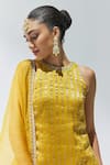 PRIYAL PRAKASH_Yellow Kurta And Gharara Chanderi Woven Stripe Leaf Neck Linear Set _at_Aza_Fashions