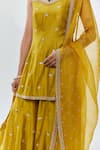 Buy_PRIYAL PRAKASH_Yellow Kurta And Sharara Chanderi Embroidery Gota Patti Sweetheart Neck Set _Online_at_Aza_Fashions