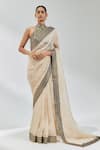 Buy_PRIYAL PRAKASH_Beige Saree Silk Organza Embroidery Sequin Halter Neck With Blouse _at_Aza_Fashions