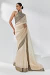 PRIYAL PRAKASH_Beige Saree Silk Organza Embroidery Sequin Halter Neck With Blouse _Online_at_Aza_Fashions