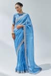 Buy_PRIYAL PRAKASH_Blue Saree Silk Organza Embroidery Gota Patti Round Border With Blouse _at_Aza_Fashions