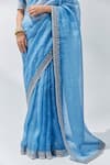 PRIYAL PRAKASH_Blue Saree Silk Organza Embroidery Gota Patti Round Border With Blouse _Online_at_Aza_Fashions