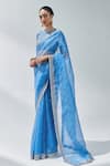 Shop_PRIYAL PRAKASH_Blue Saree Silk Organza Embroidery Gota Patti Round Border With Blouse _Online_at_Aza_Fashions