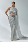 Buy_PRIYAL PRAKASH_Grey Saree Silk Organza Embroidery Gota Patti Halter Neck Border With Blouse _at_Aza_Fashions