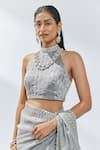 Buy_PRIYAL PRAKASH_Grey Saree Silk Organza Embroidery Gota Patti Halter Neck Border With Blouse _Online_at_Aza_Fashions