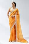 Buy_PRIYAL PRAKASH_Orange Saree Silk Organza Embroidery Gota Patti Zari Border With Blouse _at_Aza_Fashions