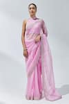 Buy_PRIYAL PRAKASH_Pink Saree Silk Organza Embroidery Gota Patti Halter Neck Aari With Blouse _at_Aza_Fashions