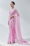 PRIYAL PRAKASH_Pink Saree Silk Organza Embroidery Gota Patti Halter Neck Aari With Blouse _Online_at_Aza_Fashions