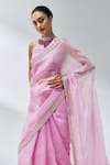 Shop_PRIYAL PRAKASH_Pink Saree Silk Organza Embroidery Gota Patti Halter Neck Aari With Blouse _Online_at_Aza_Fashions