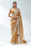 Buy_PRIYAL PRAKASH_Yellow Saree Silk Organza Woven Stripe Sweetheart Neck With Blouse _at_Aza_Fashions