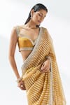 Shop_PRIYAL PRAKASH_Yellow Saree Silk Organza Woven Stripe Sweetheart Neck With Blouse _Online_at_Aza_Fashions