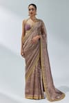 Buy_PRIYAL PRAKASH_Purple Saree Silk Organza Woven Linear Sweetheart Neck With Blouse _at_Aza_Fashions