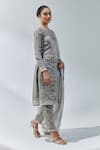 PRIYAL PRAKASH_Grey Kurta And Pant Chanderi Woven Stripe Round Zari Set _Online_at_Aza_Fashions