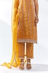 Buy_PRIYAL PRAKASH_Orange Kurta And Pant Chanderi Woven Zari Stripe Round Set _Online_at_Aza_Fashions