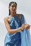 Buy_PRIYAL PRAKASH_Blue Kurta And Pant Chanderi Embroidery Gota Patti Halter Neck Set _Online_at_Aza_Fashions