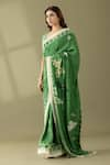 Thee Modern Roots_Green Crepe Print Floral Saree _Online_at_Aza_Fashions