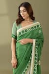 Shop_Thee Modern Roots_Green Crepe Print Floral Saree _Online_at_Aza_Fashions