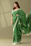 Thee Modern Roots_Green Crepe Print Floral Saree _at_Aza_Fashions