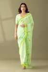 Buy_Thee Modern Roots_Green Georgette Print Dandelion Floral Saree _at_Aza_Fashions