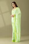 Thee Modern Roots_Green Georgette Print Dandelion Floral Saree _Online_at_Aza_Fashions