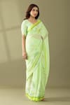 Buy_Thee Modern Roots_Green Georgette Print Dandelion Floral Saree _Online_at_Aza_Fashions