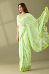 Shop_Thee Modern Roots_Green Georgette Print Dandelion Floral Saree _Online_at_Aza_Fashions