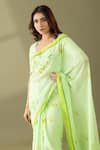 Thee Modern Roots_Green Georgette Print Dandelion Floral Saree _at_Aza_Fashions