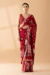 Buy_Thee Modern Roots_Red Georgette Print Floral Motif Saree _at_Aza_Fashions