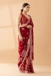 Buy_Thee Modern Roots_Red Georgette Print Floral Motif Saree _Online_at_Aza_Fashions