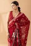 Thee Modern Roots_Red Georgette Print Floral Motif Saree _at_Aza_Fashions