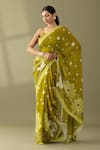 Buy_Thee Modern Roots_Green Georgette Print Floral Flower Motif Saree _at_Aza_Fashions