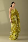 Buy_Thee Modern Roots_Green Georgette Print Floral Flower Motif Saree _Online_at_Aza_Fashions