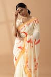 Shop_Thee Modern Roots_Ivory Georgette Print Floral Contrast Saree _Online_at_Aza_Fashions