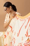 Thee Modern Roots_Ivory Georgette Print Floral Contrast Saree _at_Aza_Fashions